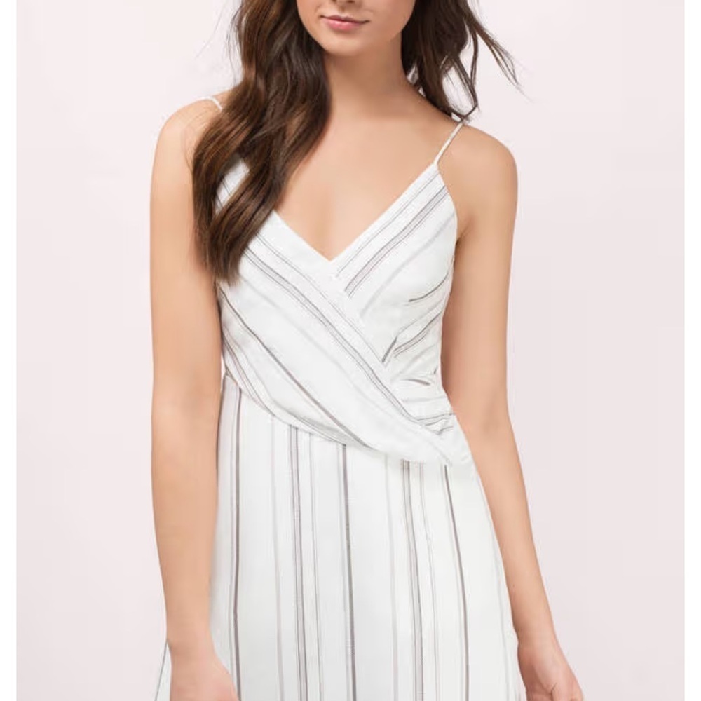 TOBI NWT THE JETSET DIARIES RAYA STRIPE SKATER MINI DRESS - CHARCOAL STRIPE